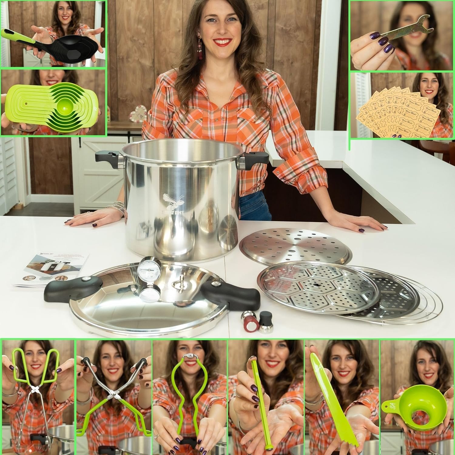 Pressure Canner 23 Qt with Canning Supplies Starter Kit – Canning Pressure Cooker with Gauge – Water Bath Canner Pot with Rack and Lid – Jar Lifter, XL Ladle, Jar Tongs, and Bubble Popper