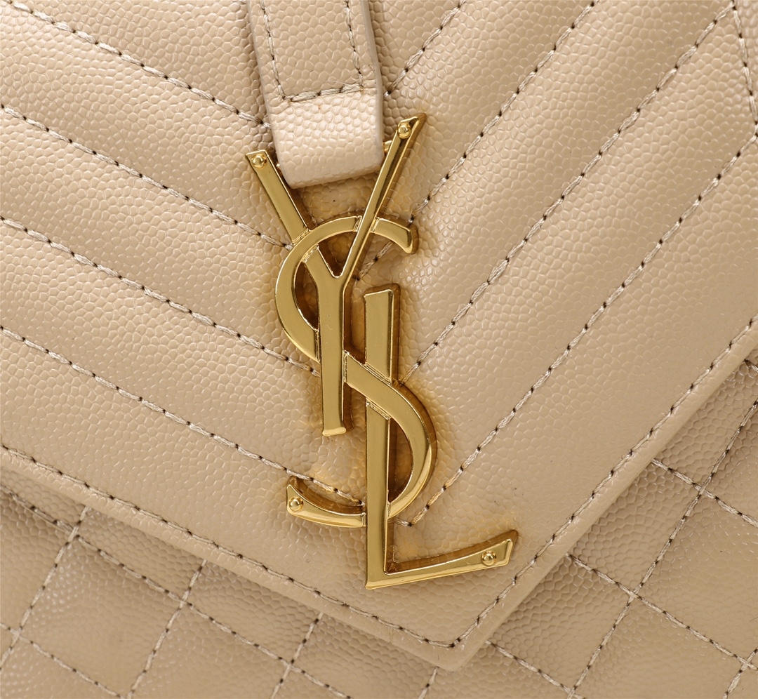 Saint Laurent Envelope Small Bag In Mix Matelasse Grain De Poudre Embossed Beige