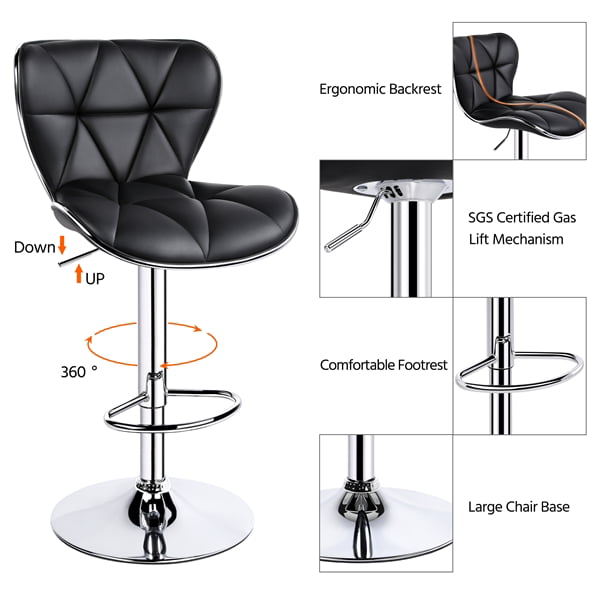 Alden Design Adjustable Midback Faux Leather Bar Stool, Set of 2