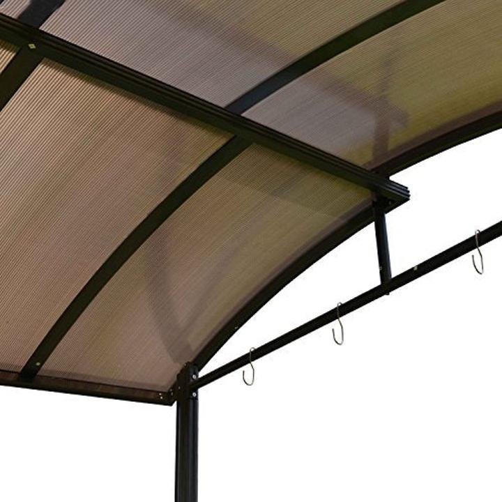 aleko-Steel Hard Top BBQ Gazebo Grill Shelter Canopy with Serving Tables 8 x 5 x 8 Feet Brown