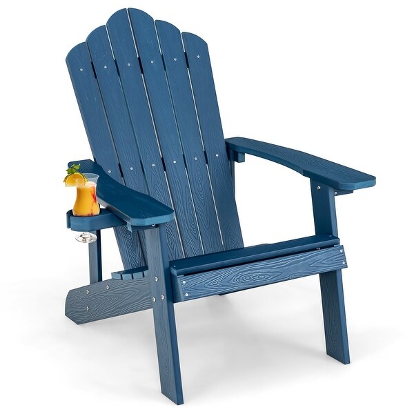 Costway Patio HIPS Adirondack Chair with Cup Holder Weather Resistant