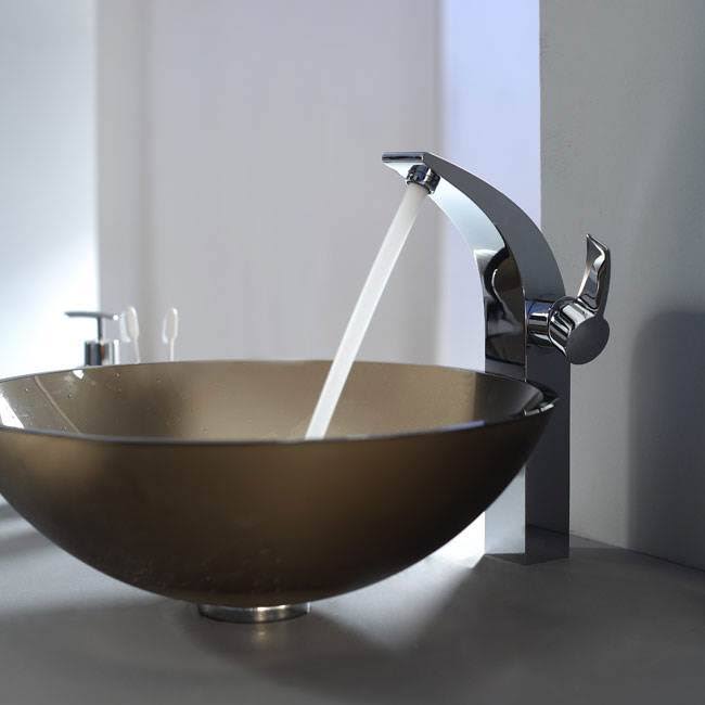 Kraus KEF-14700-PU-10CH Illusio Single Lever Vessel Bathroom Faucet with Pop Up Drain Chrome