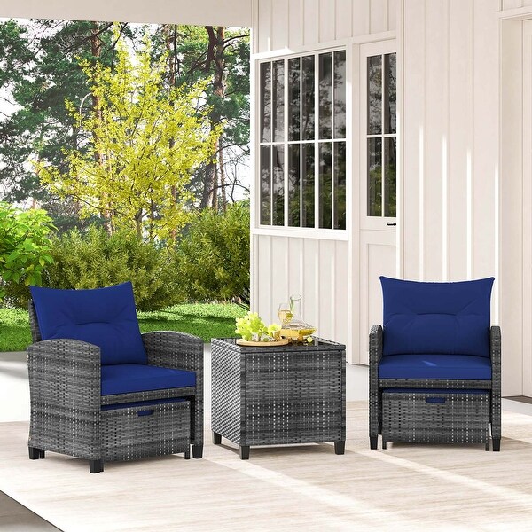 Costway 5 Piece Patio Rattan Furniture with 2 Ottomans and Tempered