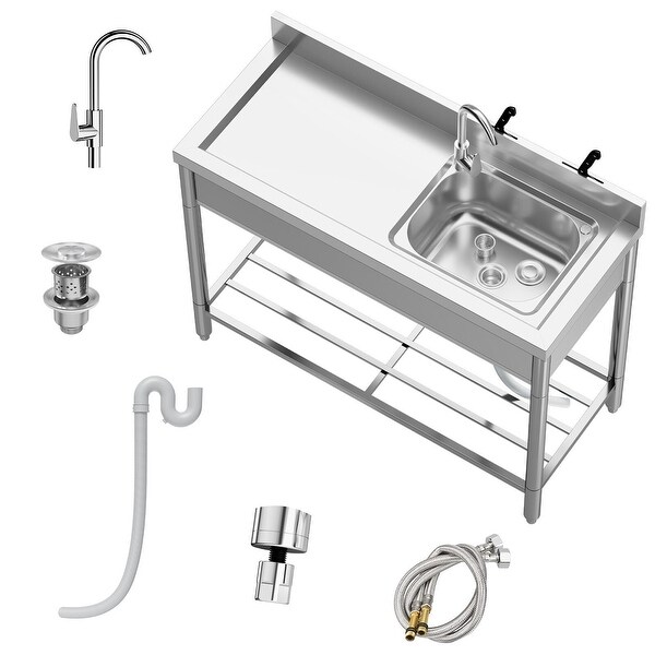 Free Standing Kitchen Sink 47''x20''x37'' Stainless Steel,Utility Single Bowl Sink With 360��Rotating Faucet