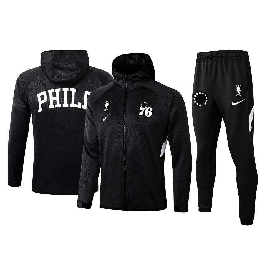 Men's Philadelphia 76ers Black 2019/20 Showtime Full-Zip Therma Flex Performance Hoodie