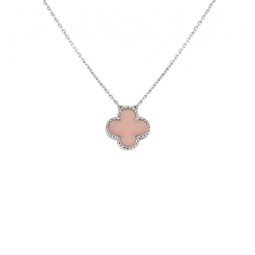 Van Cleef & Arpels Vintage Alhambra Necklace 18K White Gold Pink Opal ARB63800