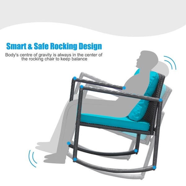Gymax 3PCS Rattan Rocking Chair Table Set Patio Furniture Set w/ Blue
