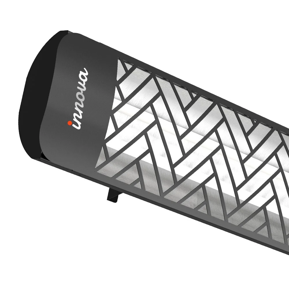 Innova-4000 Watt Electric Infrared Dual Element Heater-208 Voltage-Black Finish-Chevron Decorative Fascia-Outdoor Wall Mount Electric Heater-EF40208B1