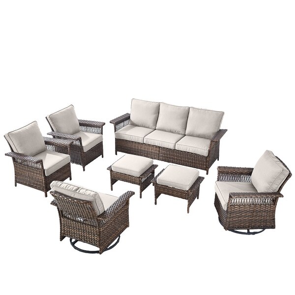 7PCS 3Seat Sofa,2 Swivel Chairs,2 Armchairs,2 Ottomans