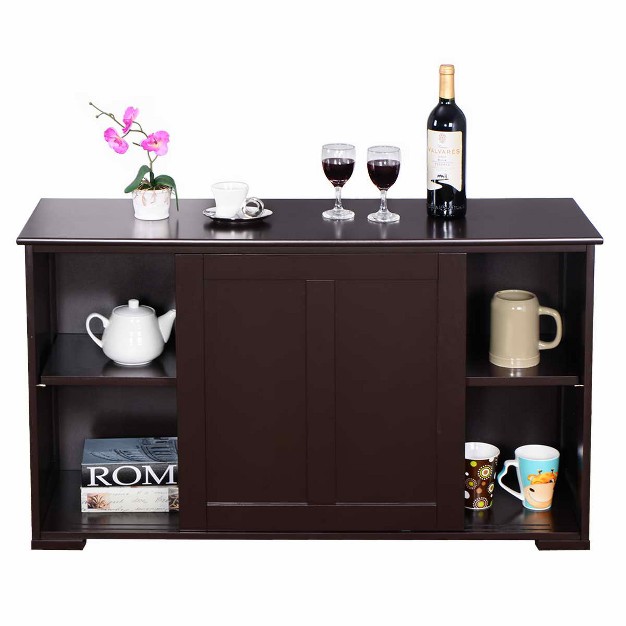 Tangkula Wood Buffet Cupboard Kitchen Storage Cabinet Sideboard W Sliding Door