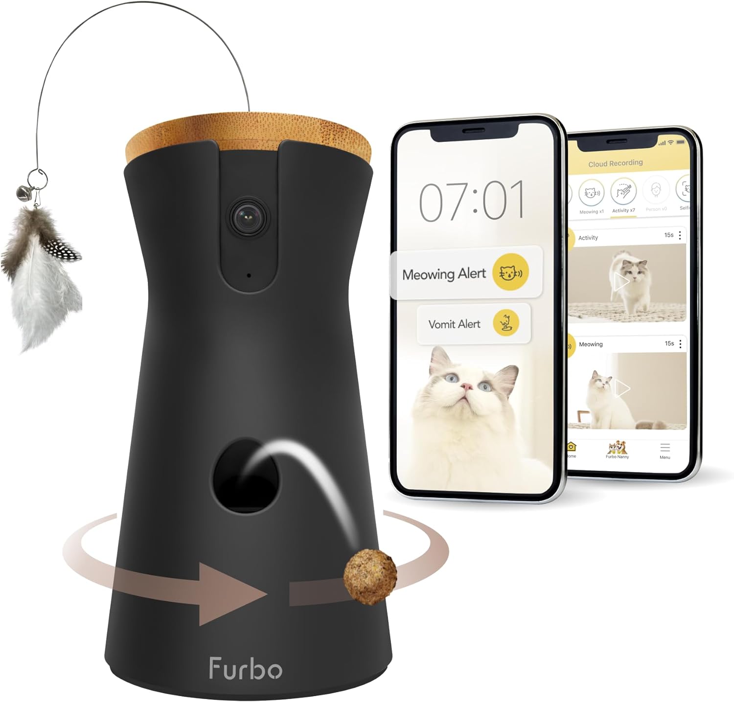 360° Cat Camera: See Your Cat from Anywhere | Rotating 360° Cat Tracking, Treat Toss, Color HD Night Vision, 2-Way Audio, Real-Time Notifications, Designed for Cats | Pet Camera w/Phone App