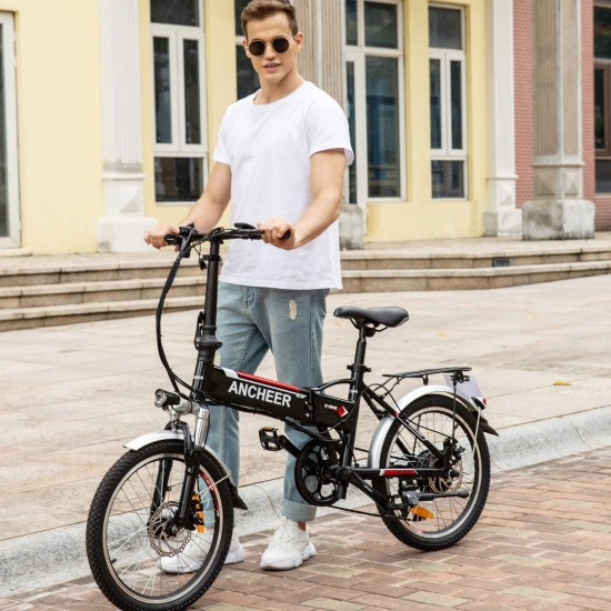 Folding Ebike AE4, 20” Foldable Electric Bicycle with 36V 8Ah Removable Lithium-Ion Battery, Professional 7 Speed Gears