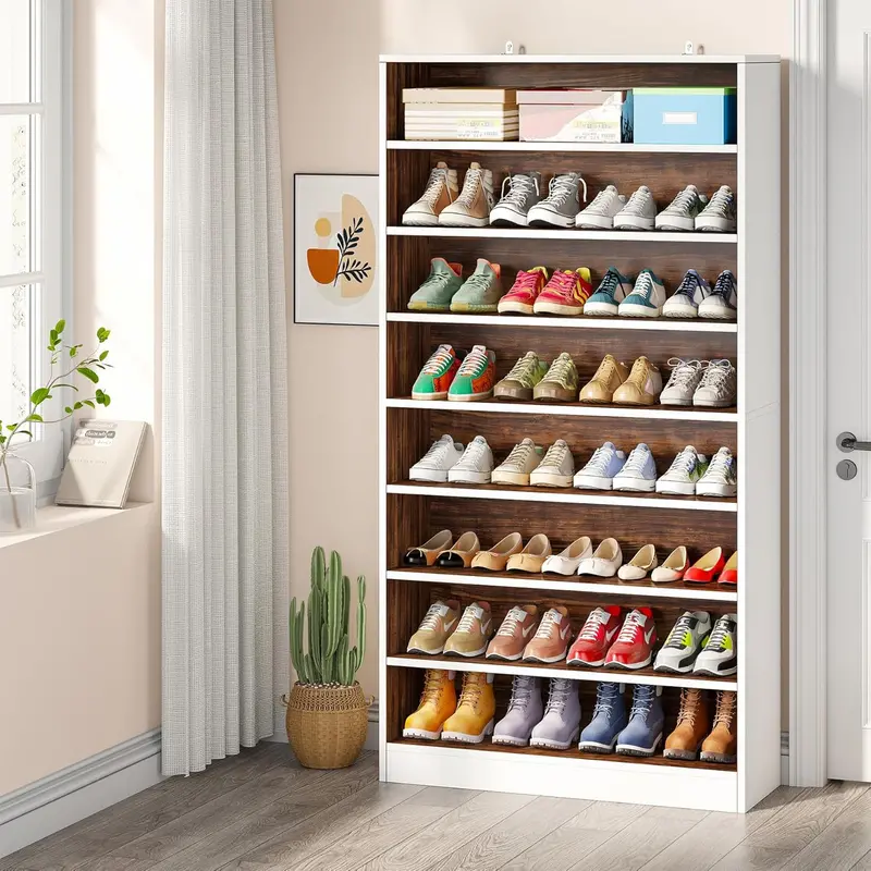 Tribesigns Heavy-Duty 9-Tier Shoe Cabinet – Solid Wood Freestanding Organizer for 40–45 Pairs