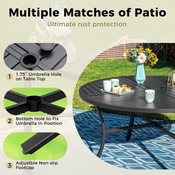 7Piece Patio Dining Set ,Large Round Dining Table with Umbrella Hole and Metal Swivel Dining Chairs