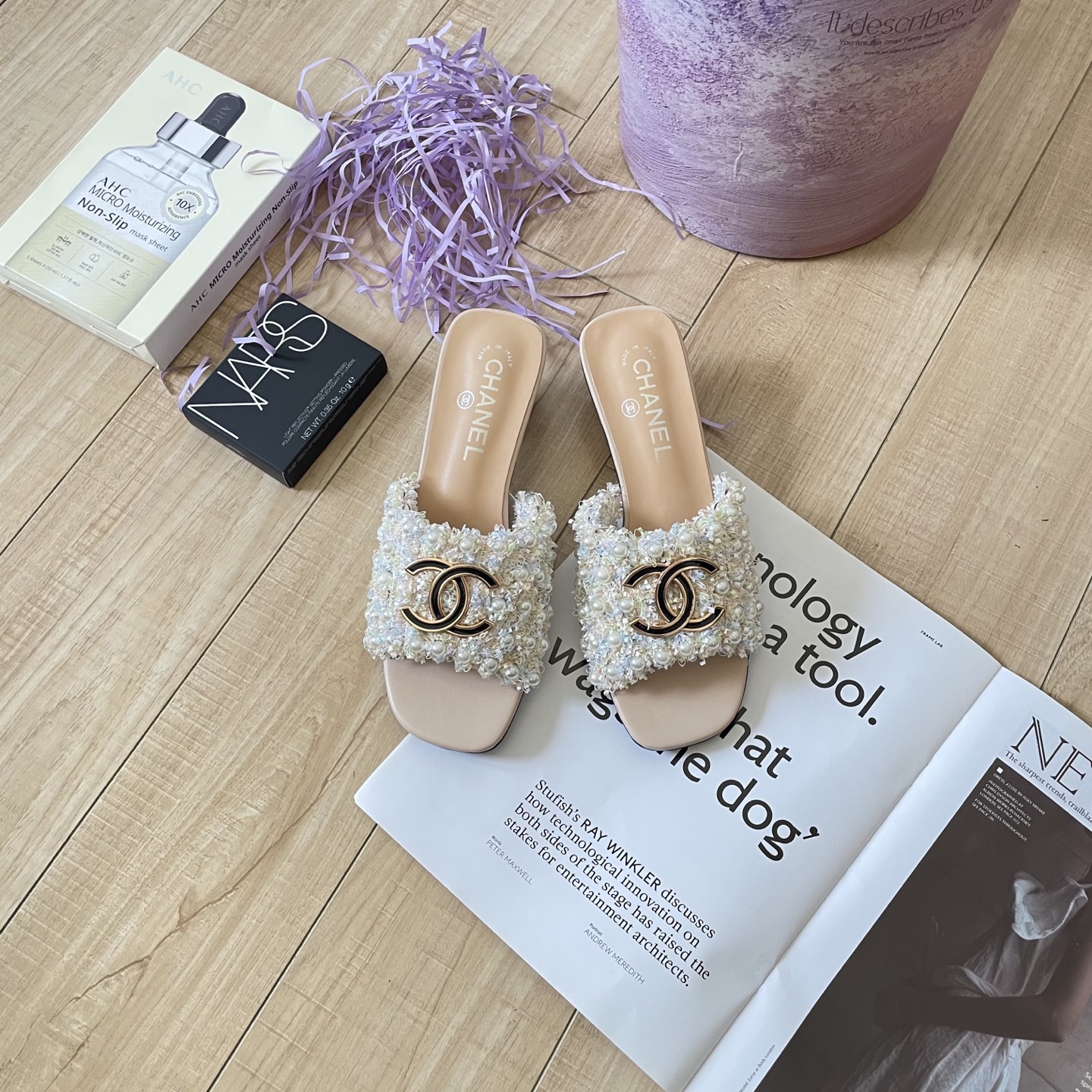 Chanel c buckle pearl slippers - cnluxepick
