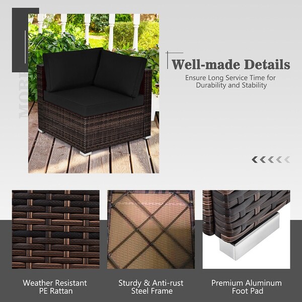 Gymax 7PCS Patio Rattan Furniture Set Fire Pit Table Cover Cushion