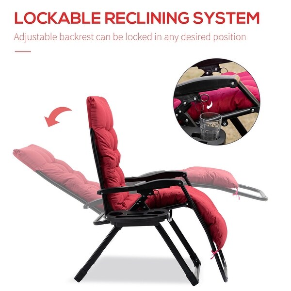 Outsunny Padded Zero Gravity Chairs,Folding Recliner Chair,Patio Lounger with Cup Holder,Adjustable Backrest