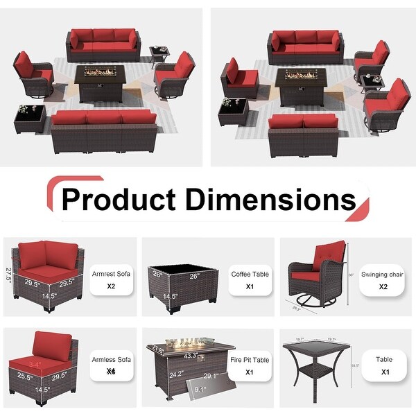 Patio Furniture Sectional Sofa Set,PE Rattan Swivel Rocking Chairs Patio Conversation Set