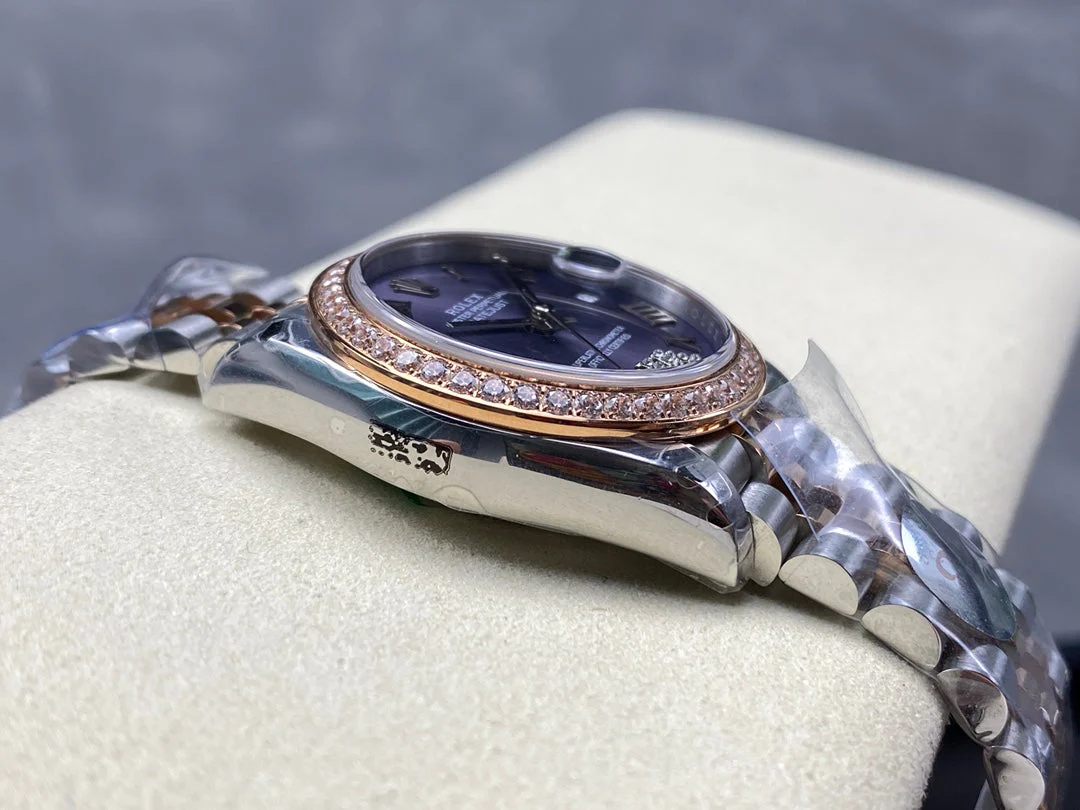 Datejust 31mm Pink Gold Steel Diamond Bezel Aubergine Purple Dial