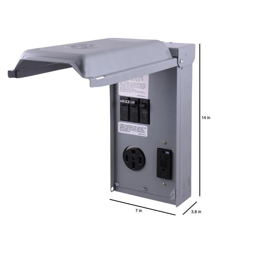 RV Panel with 50 Amp RV Receptacle and 20 Amp GFCI Receptacle