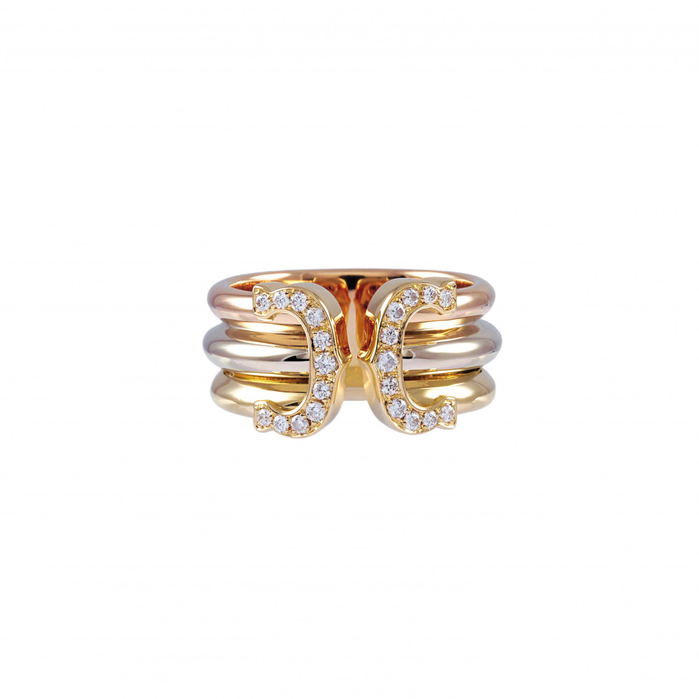 Cartier 2C Ring Tri-Gold Diamond