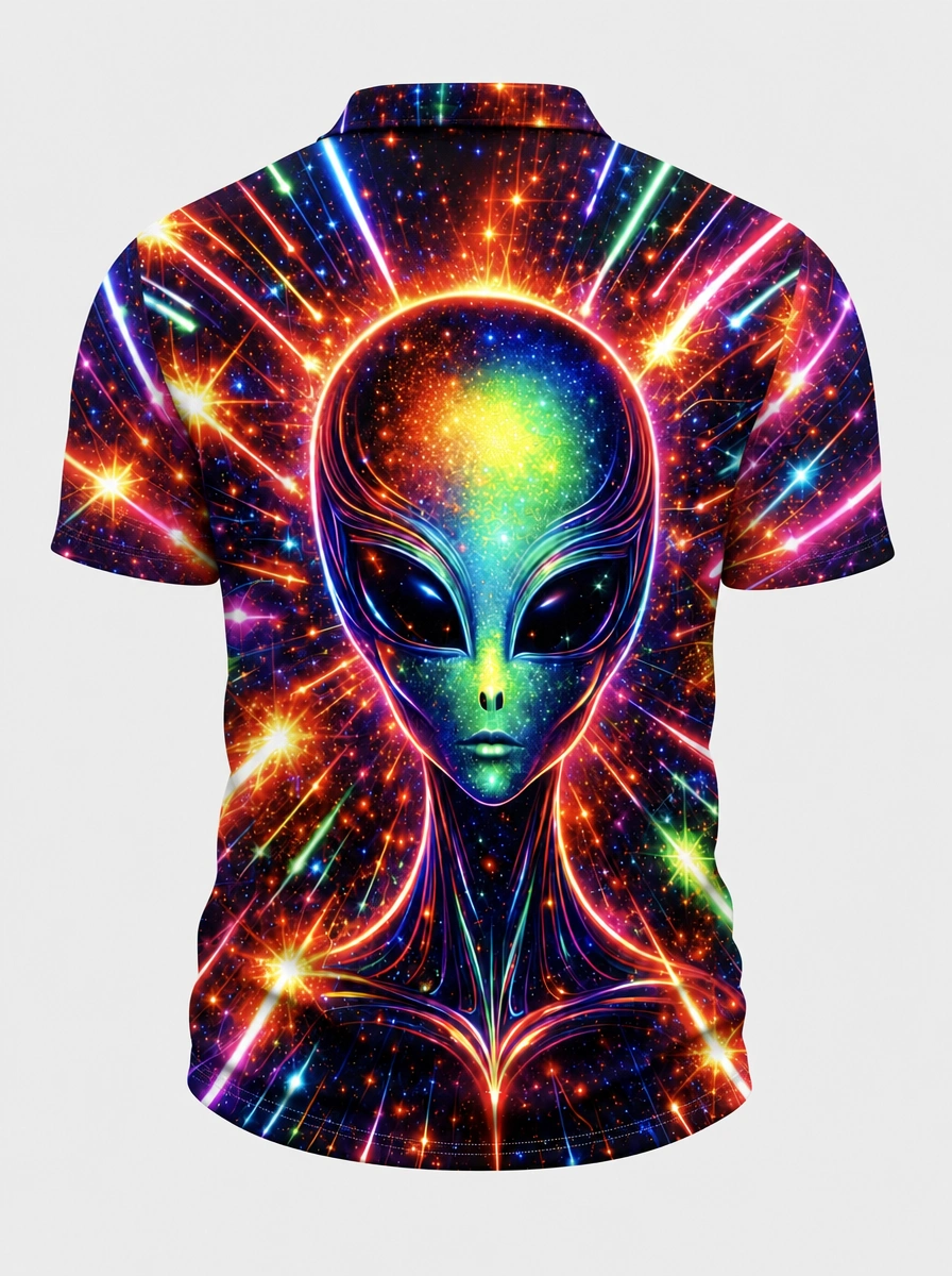 Neon Alien Galaxy Print Moisture Wicking Golf Polo Shirt