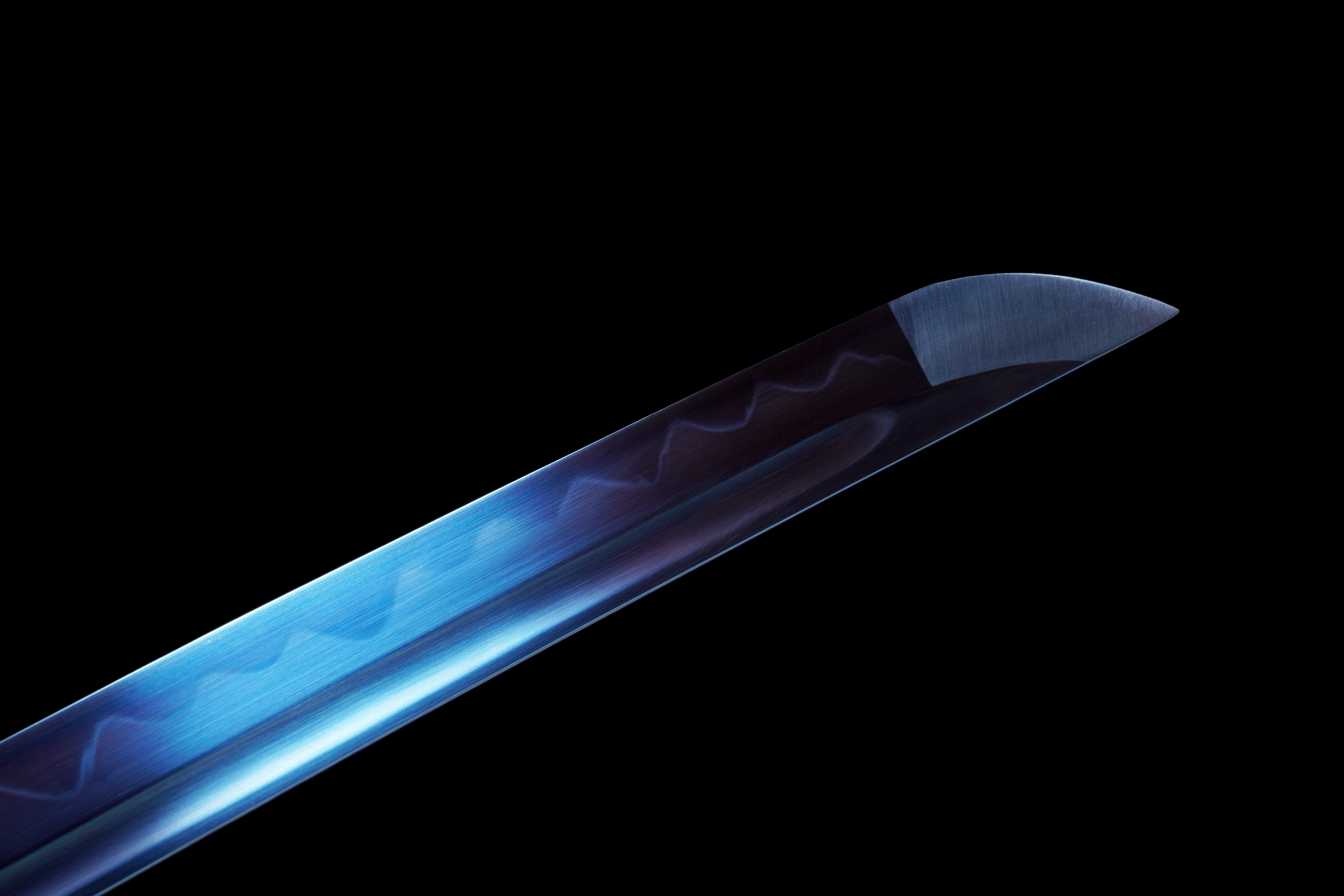 Handmade Katana T10 Steel Clay Tempered Blue Blade Azure Cloud Full Tang