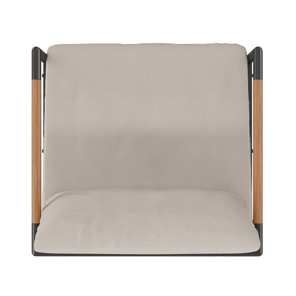 Aluminum Frame Patio Chair with Teak Arm Accents and Plush Cushions