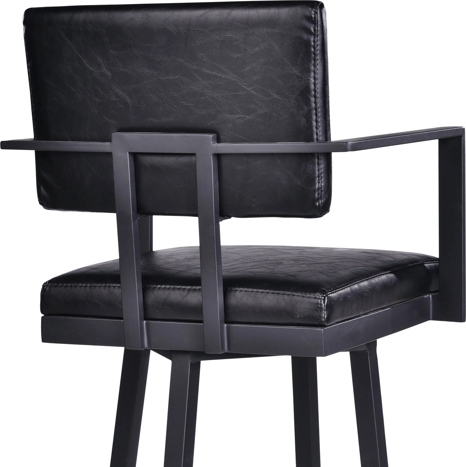 Armen Living Balboa 26x22 Counter Height Barstool with Arms in Black Powder Coated Finish and Vintage Black Faux Leather (LCBBAR