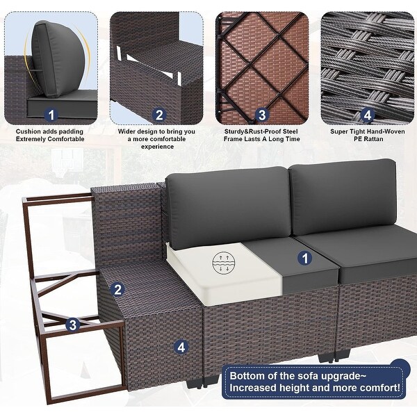Patio Furniture Sectional Sofa Set,PE Rattan Swivel Rocking Chairs Patio Conversation Set