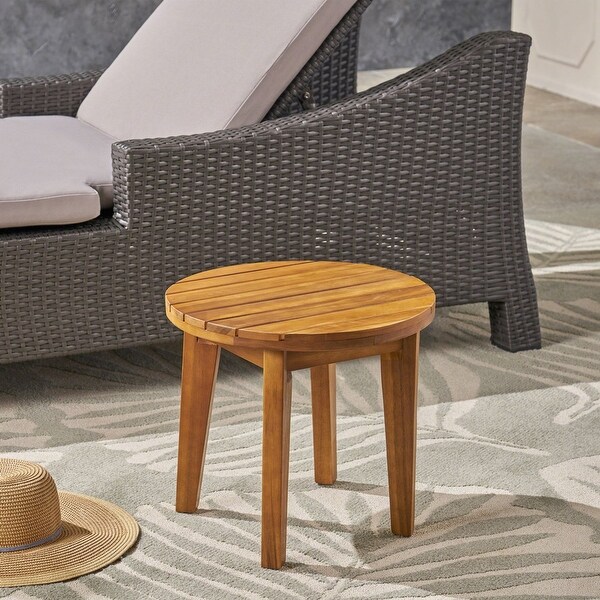 Rustic Style 16 in. Round Outdoor Acacia Wood Teak Finish Side Table,for Patio,Garden,Backyard