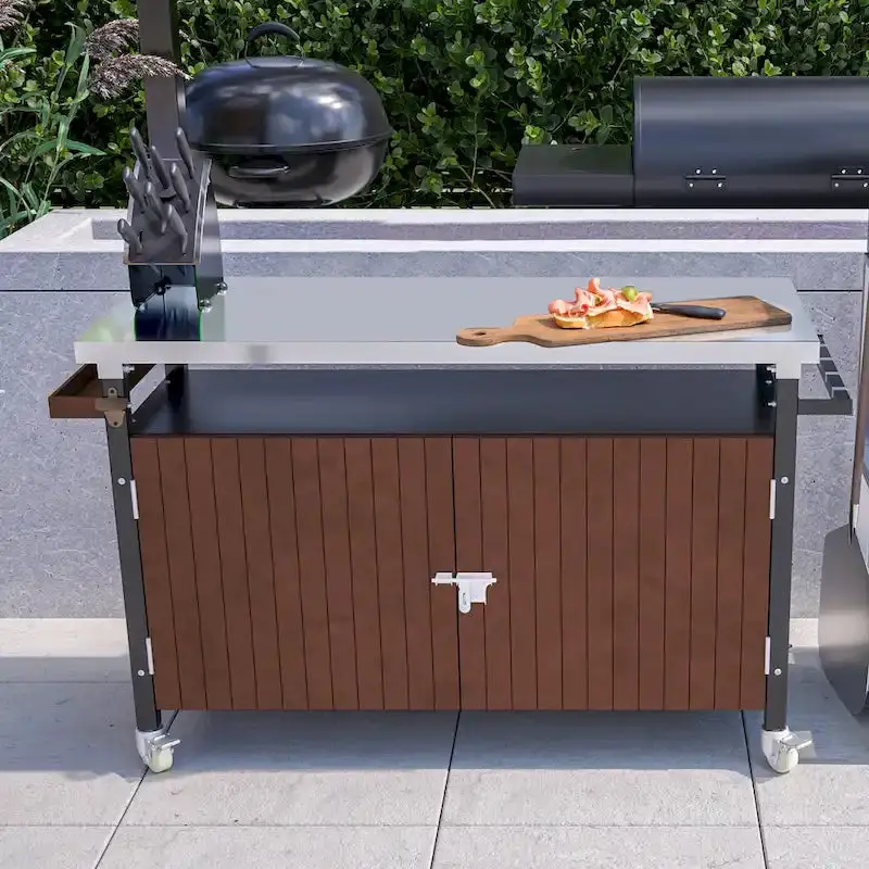 Stainless Steel Outdoor Grill Cart – Tabletop Only (Stool Not Included)