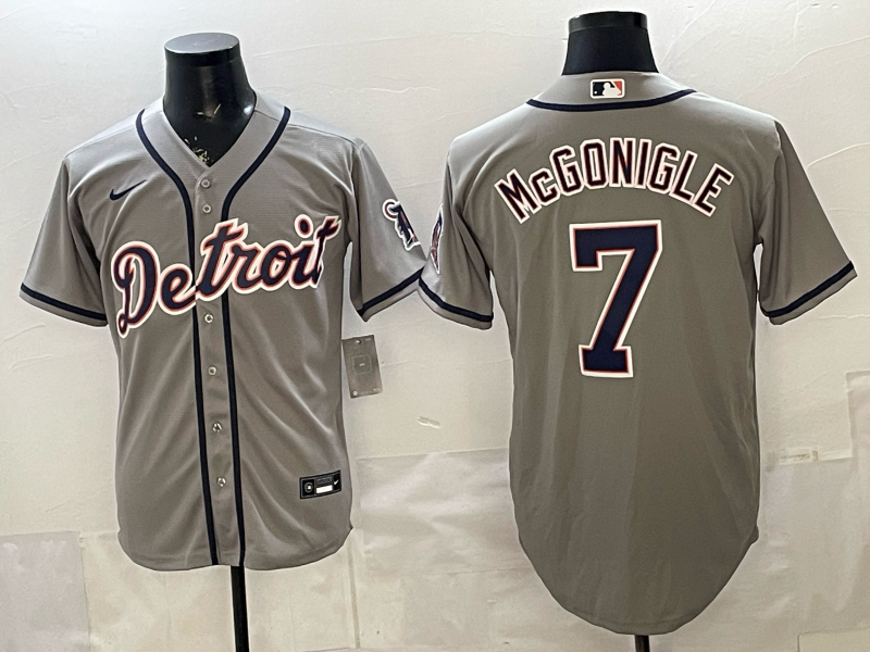 Men's Detroit Tigers Kevin McGonigle #7 Gray Replica Player Jersey