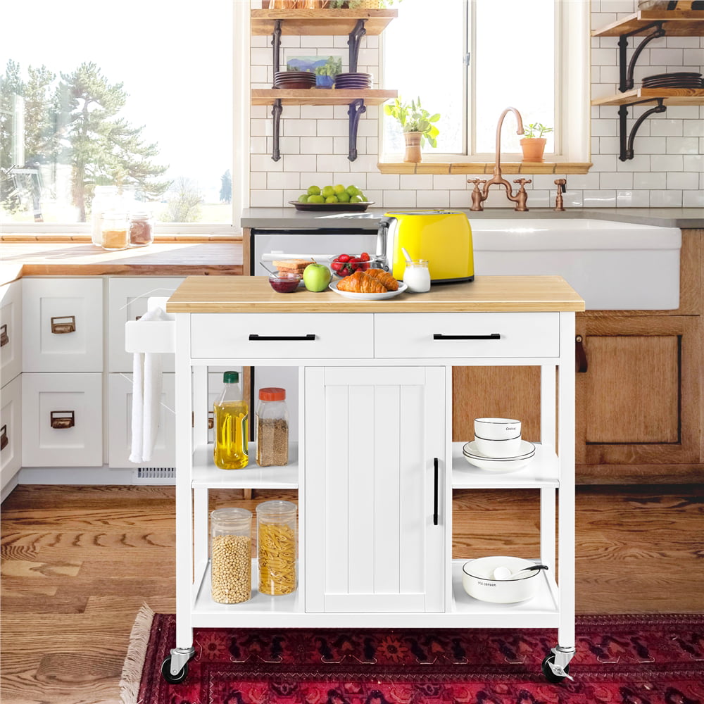 Yaheetech Mobile Kitchen Island Kitchen Cart on Wheels, White