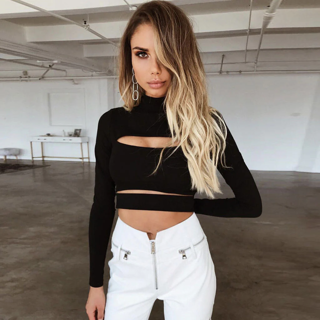 Cut Out Turtleneck Crop TopClistos