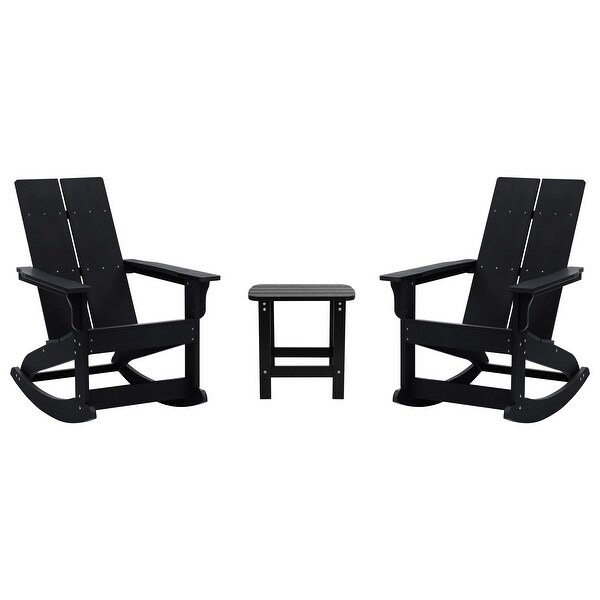 2 Modern Dual Slat Poly Resin Adirondack Rocking Chairs with Side Table