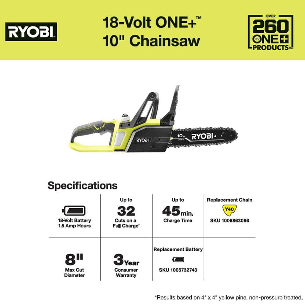 ONE+ 18V 10 in. Battery Chainsaw with 1.5 Ah Battery and Charger P547