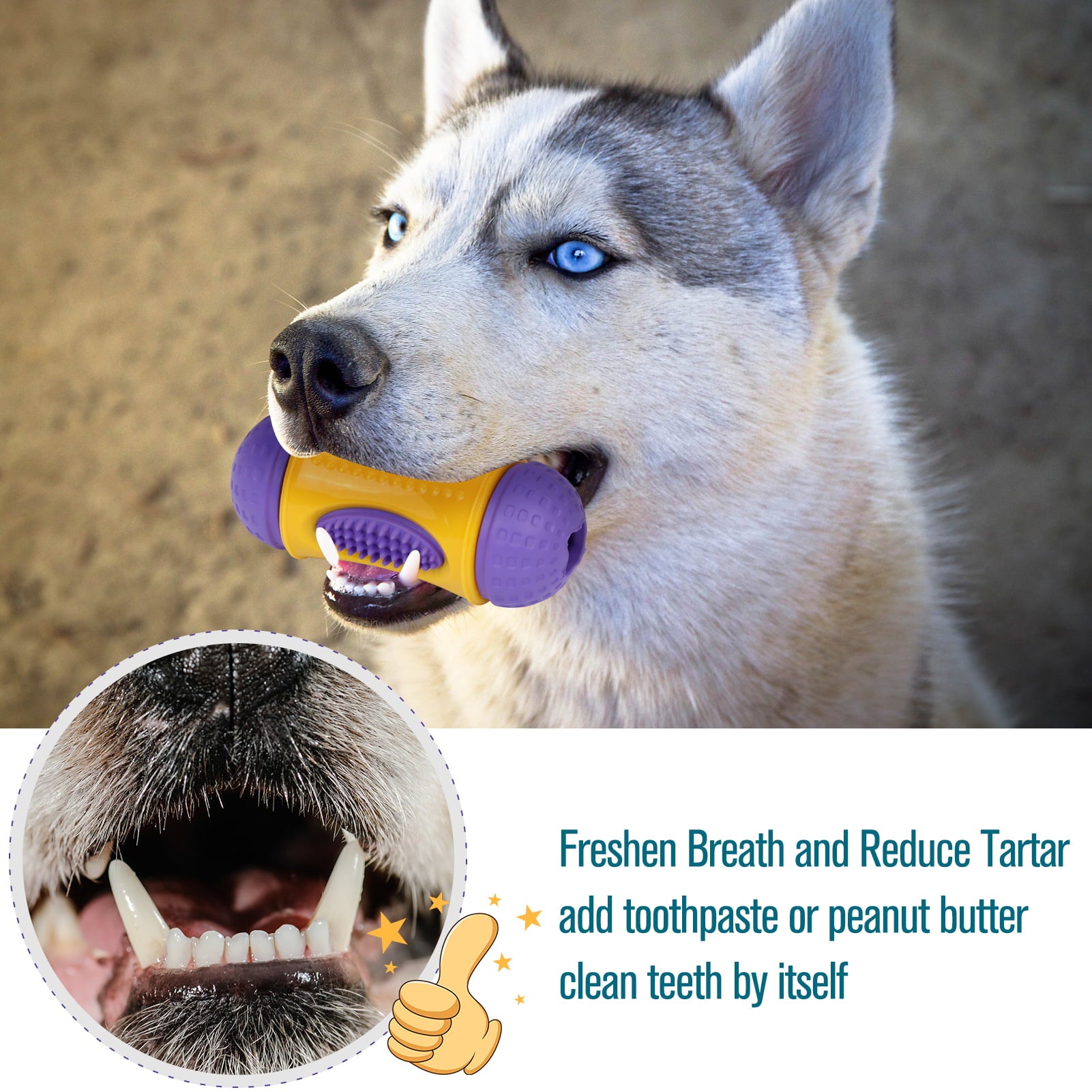 Toplive Dog Chew Toys for Aggressive Chewers, Puppy Teething Chew Toy Tough Dog Toys With Natural Rubber for Small Medium Large Breeds, Teeth Cleaning and Gum Massage for Small Medium Large Dog Purple