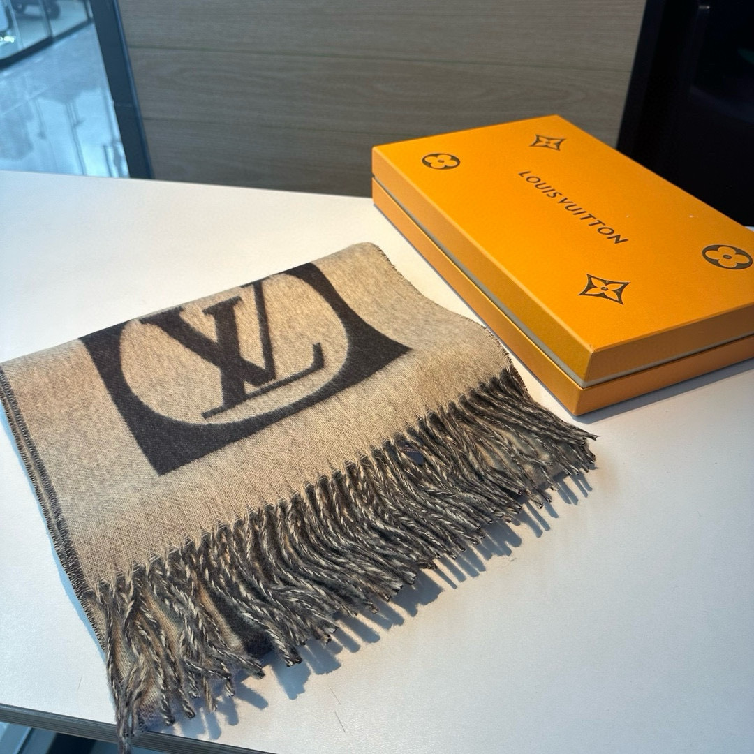 Louis Vuitton Monogram Cashmere Jacquard Scarf Brown For Women 180cm