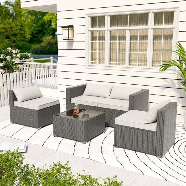 5Piece Patio Wicker Rattan Sectional Sofa Set