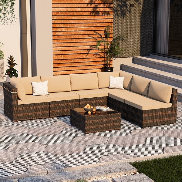 UPHA Cushioned 7piece Conversation Sectional Patio Group Furniture