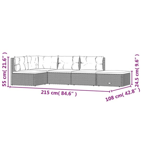 vidaXL 5 Piece Patio Lounge Set with Cushions Gray Poly Rattan