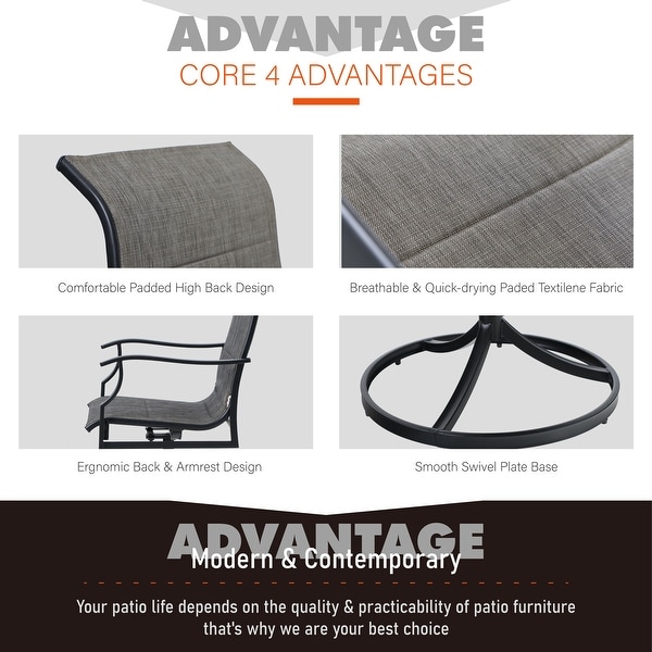 MAISON ARTS 7/8 Pieces Patio Dining Set,Rectangular Black Metal Table with 6 Padded Textilene Fabric Swivel Chairs