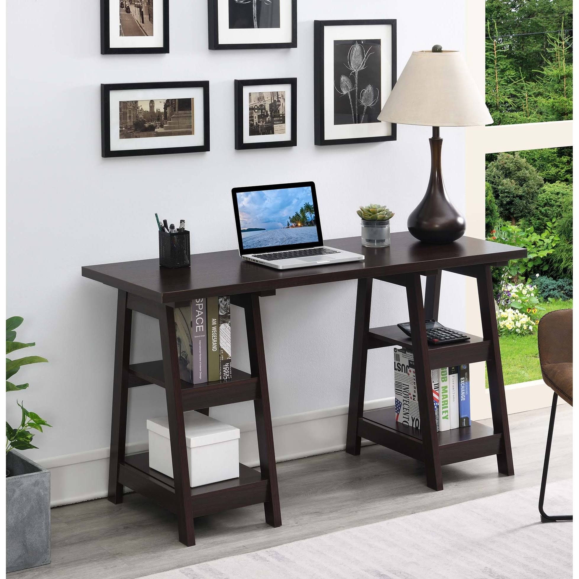 Convenience Concepts Designs2Go Double Trestle Desk, Pink