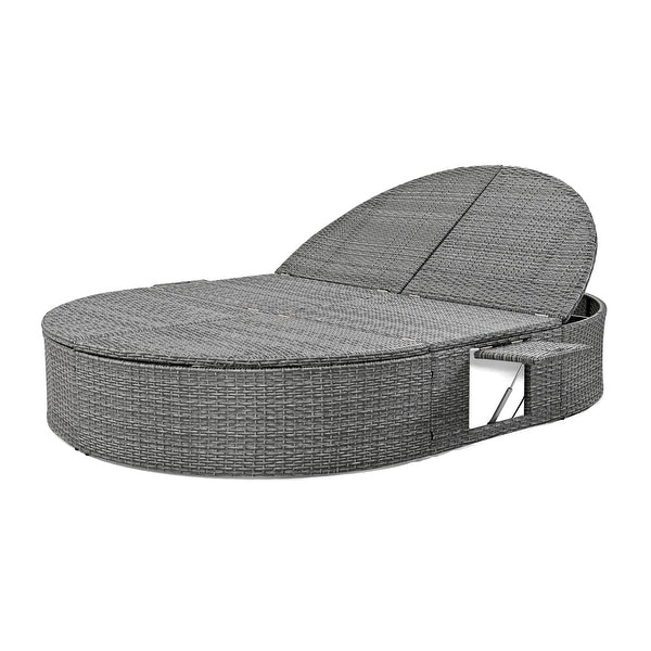 2Person Rattan Garden Reclining Chaise Lounge Daybed with Cup Trays