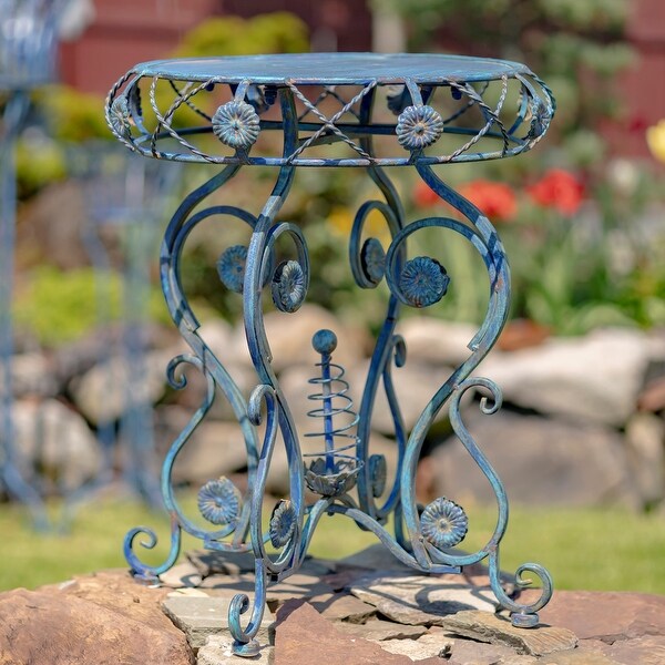 25.2 Inch Tall Round Iron Table with Flower Accents