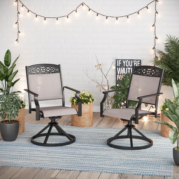 5Piece Patio Dining Sets,4 Swivel chair with Alu Frame and Breathable Textilene Sling Fabric and 1 Round Metal Table