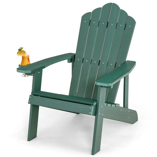 Costway Patio HIPS Adirondack Chair with Cup Holder Weather Resistant