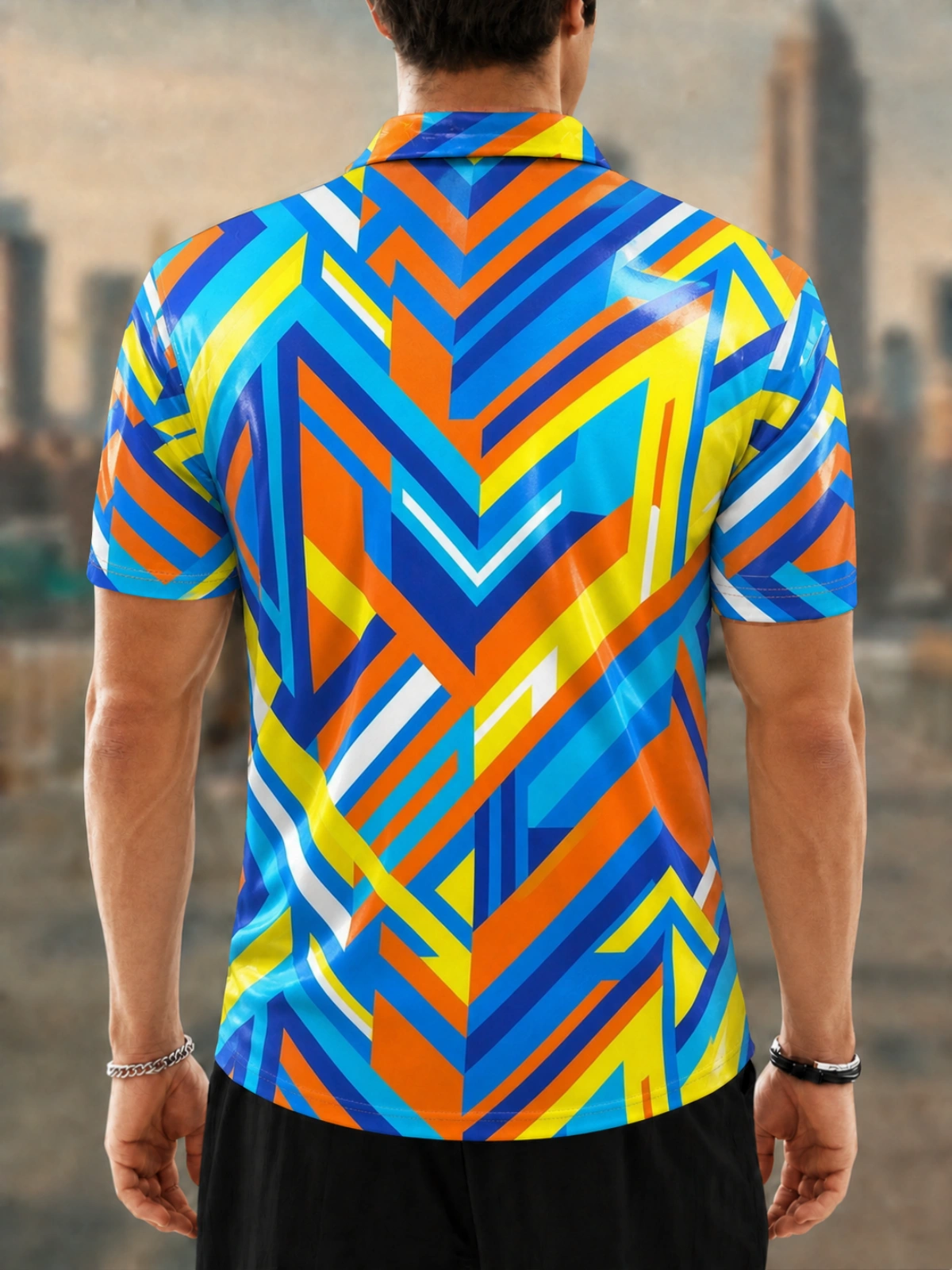 Moisture Wicking Golf Polo 3D Colorful Chevron Geometric Button Short Sleeve Golf Polo Shirt
