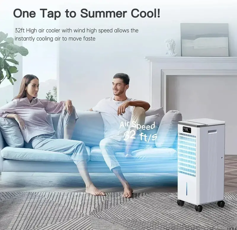 Windowless Portable Evaporative Air Cooler – 3 Cooling Modes, 3 Fan Speeds, and 12-Hour Timer